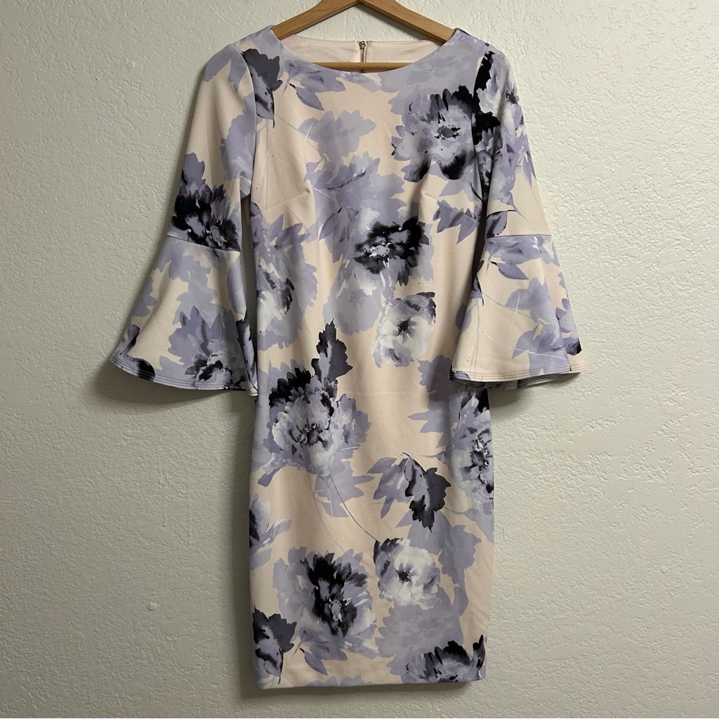 Calvin Klein Floral Bell Sleeve Dress, Size 2